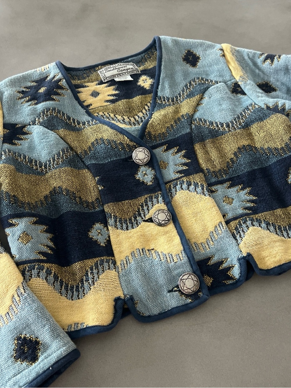 Southwestern Cropped Blazer - Blue & Gold